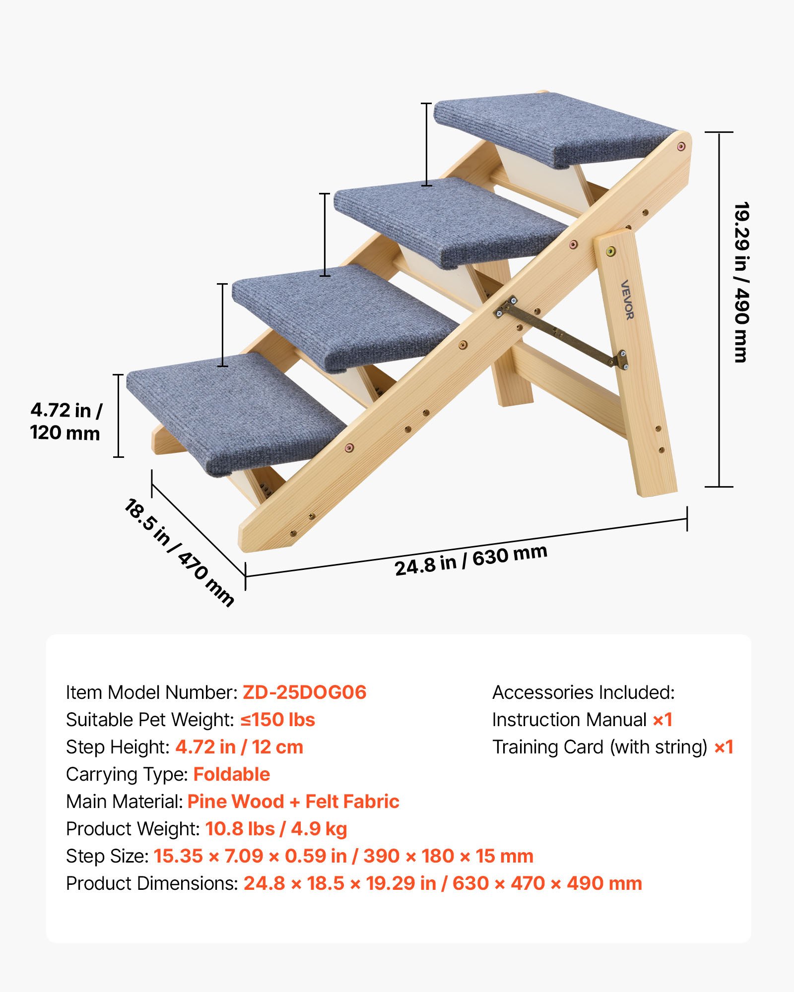 Escaleras de Madera para Mascotas, 4 Pasos - Acceso Seguro para Cama, Sofá y Coche, Capacidad 150 lb, Diseño Pliegue, Estable y Rígido para Perros y Gatos Pequeños a Grandes — imagen 1