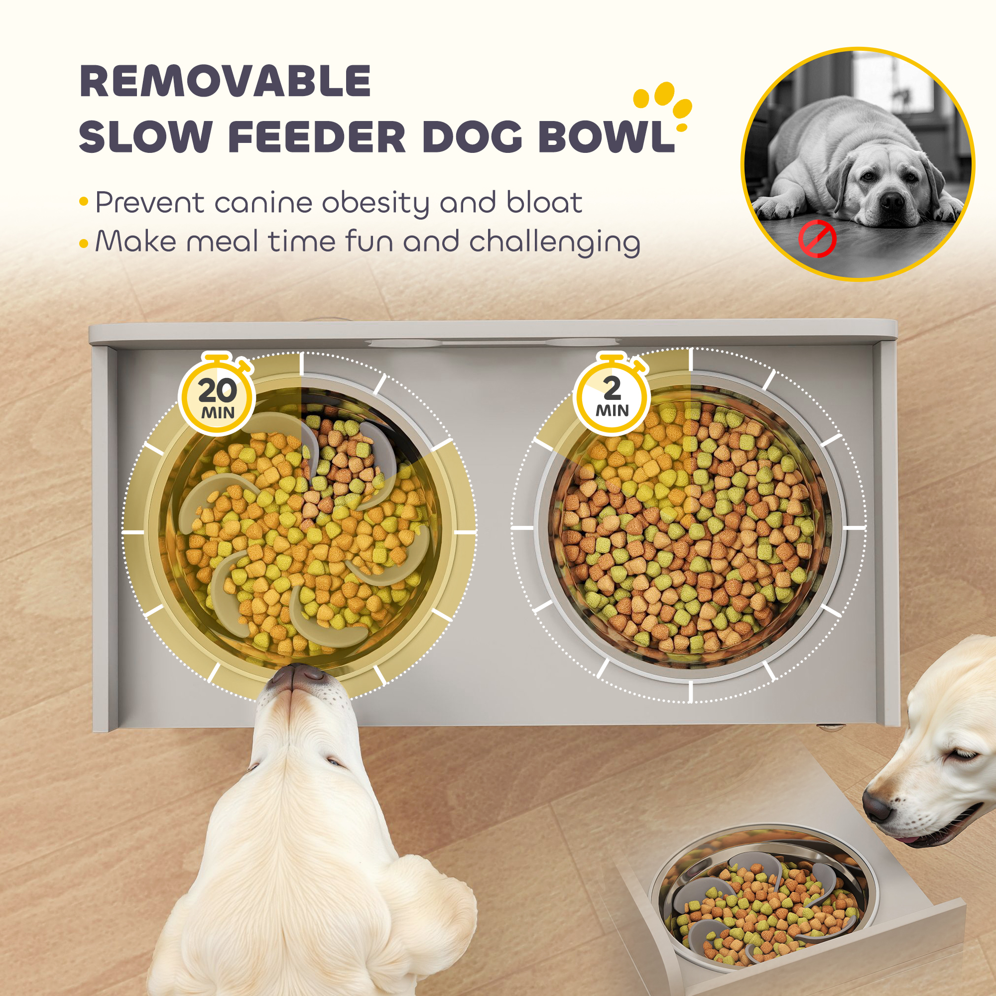 Platos Elevados para Perros con Almacenamiento, Soporte de Platos para Perros Grandes con 2 Acero Inoxidable y Caja Oculta en Gris — imagen 3