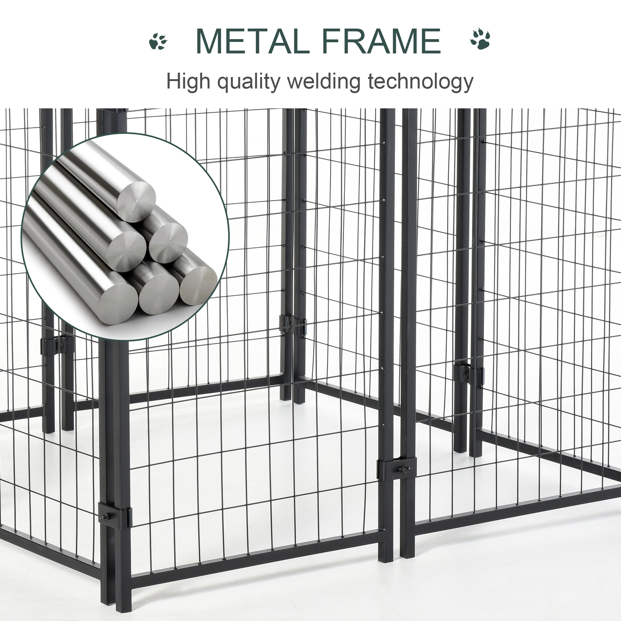 Outdoor Dog Kennel With Roof, 8' X 4' X 6' Heavy Duty Welded Wire Dog Playpen Enclosure With Escape-proof Lock, UV-Resistant & Waterproof Cover, For Large Dogs, Silver — imagen 4