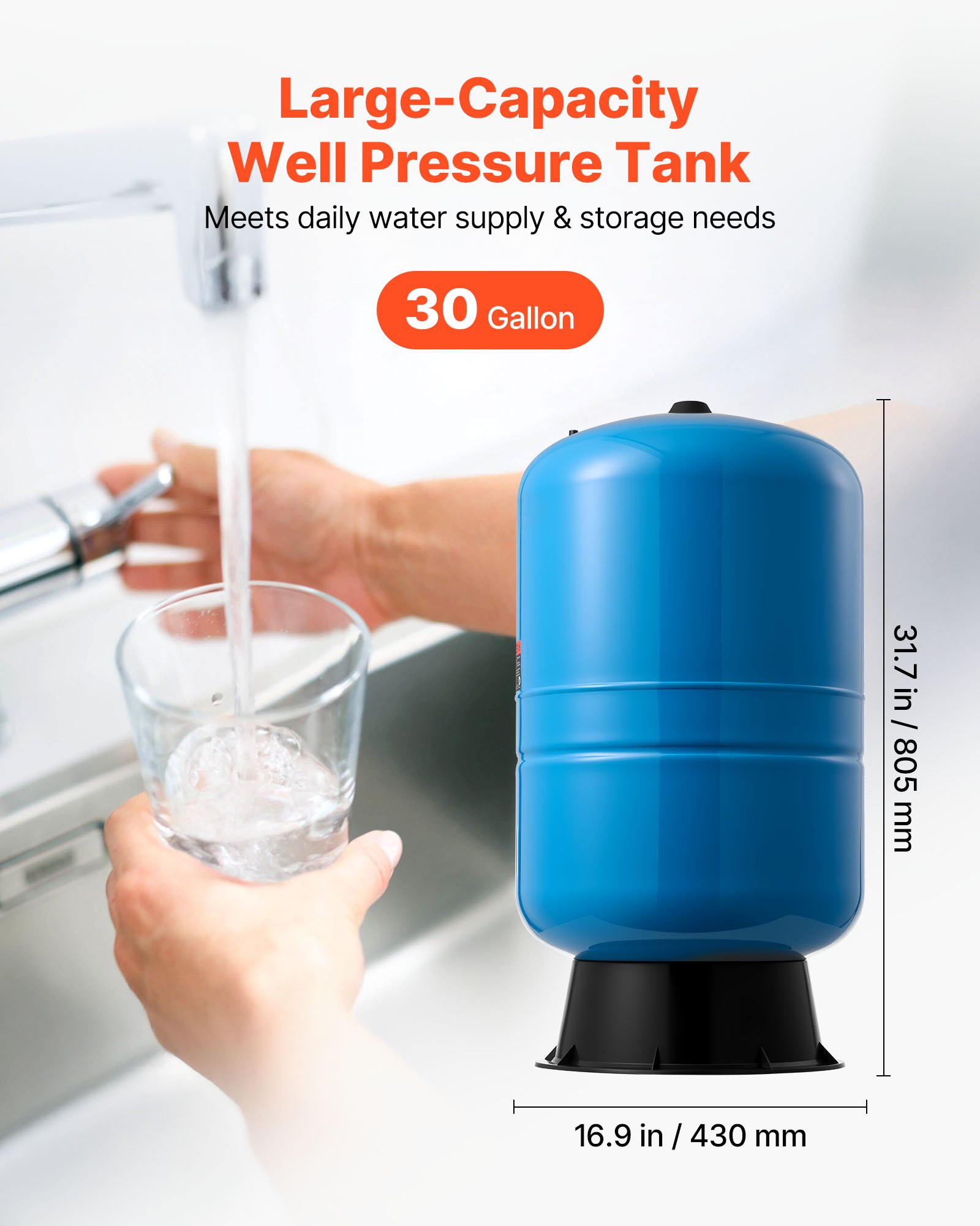 30-Gallon Vertical Well Pressure Tank, Pre-Charged Pressurized Water Tank For Well Pumps, Heavy-Duty Carbon Steel Water Storage Container For Home, School, Farm & Irrigation Systems — image 4