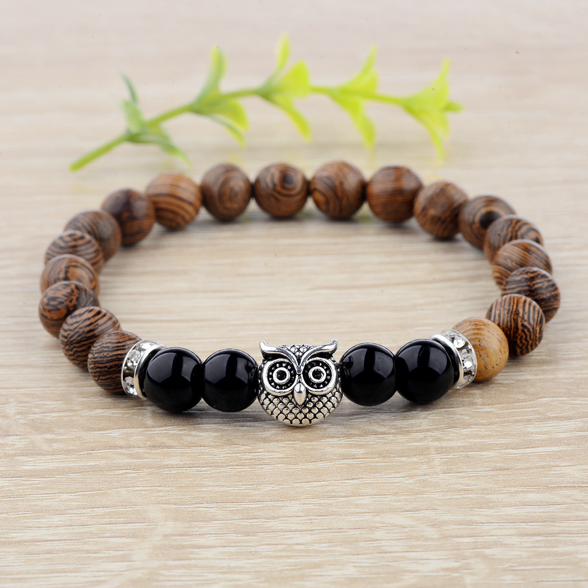 Owl frosted stone lifeline wood grain bracelet — image 11