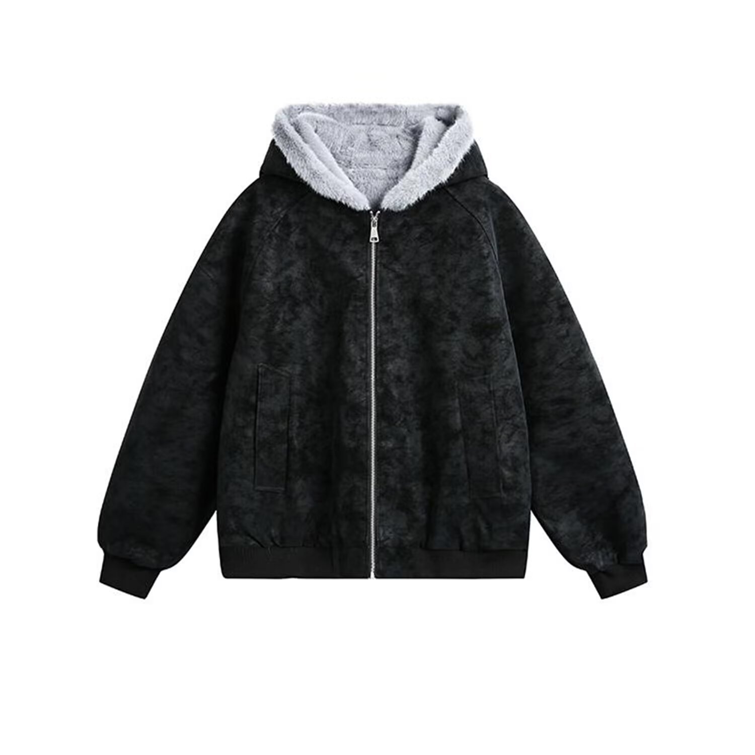 Leather Rabbit Fur Plush Fleece Lined Jacket Unisex Winter Thickened Warm Outerwear — image 1
