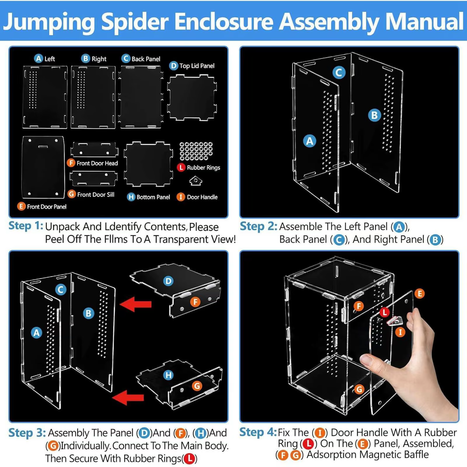 Reptile Terrarium Acrylic Shatter Resistant Easy to Clean Clear Reptile Feeding Box Jumping Spiders Enclosure for Geckos Turtle — image 3