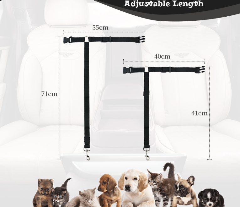 Pet Car Safety Belt Ring Dog Rear Seat Harness Adjustable Lead for Safe Travel — image 3