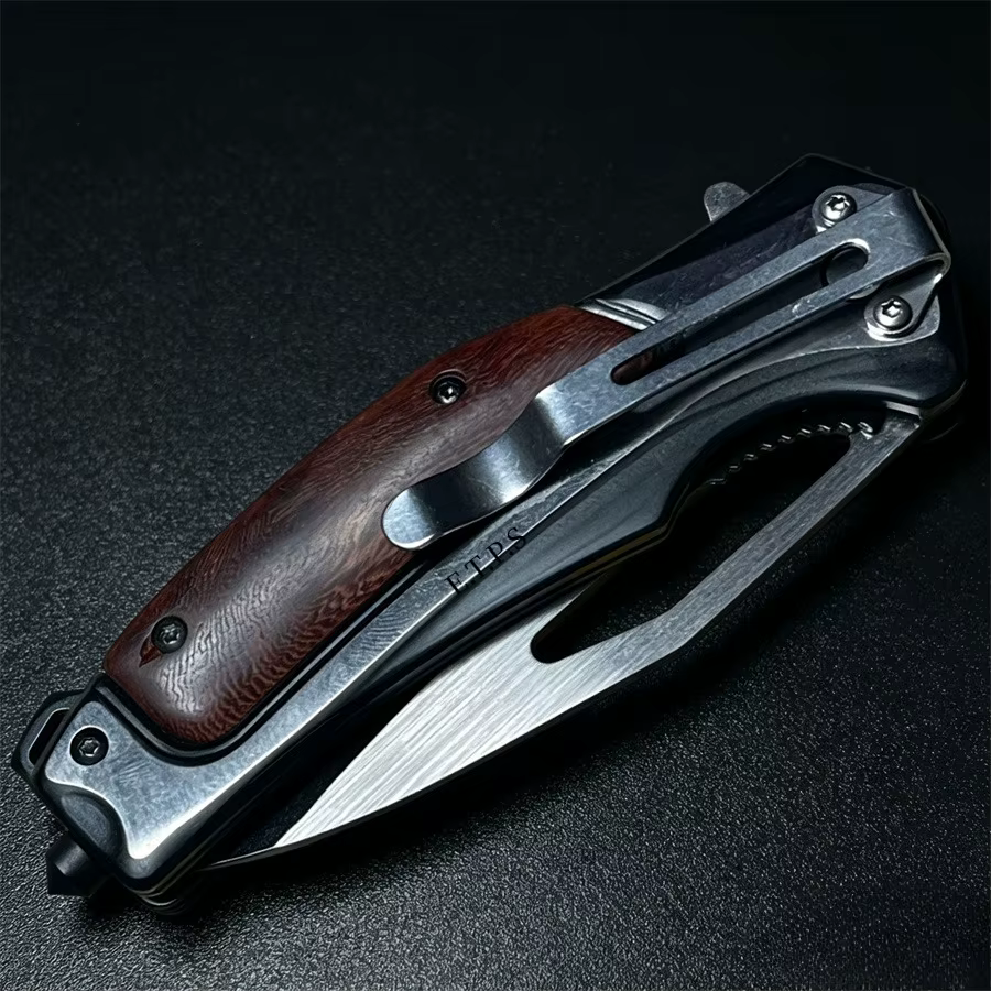 BKDA130 Pocket 58HRC Folding Knife 5Cr15Mov Blade Wooden Handle Outdoor Hunting Knives Survival Camping EDC Tool — image 4
