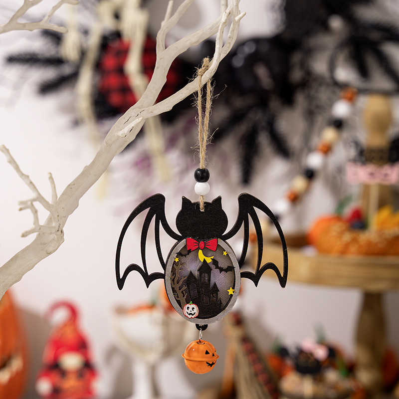 Lámpara de Pumkin de Madera para Colgar, Decoración de Ambiente de Halloween, Pendiente de Araña y Fantasma — imagen 7