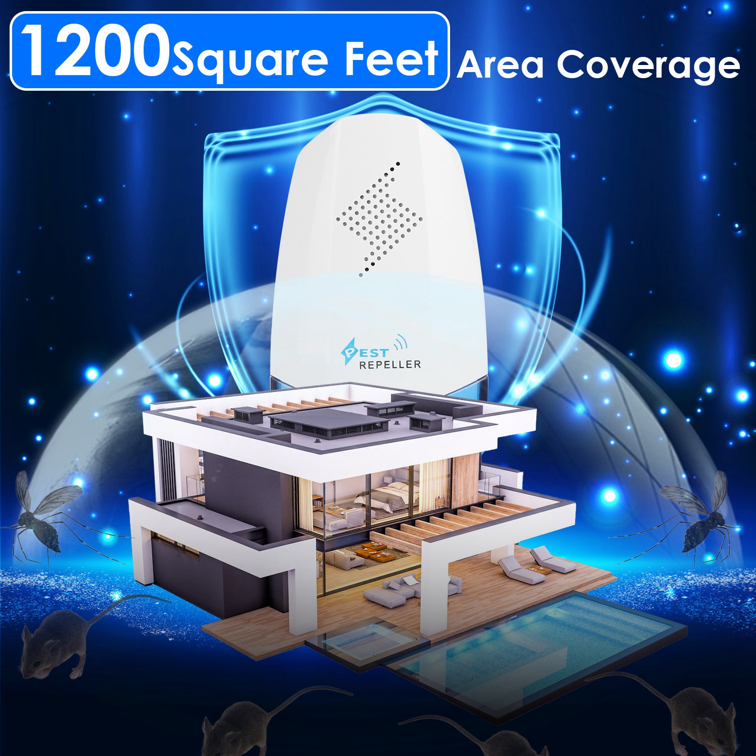 2 Pack Ultrasonic Pest Repeller With Night Light Plug In Pest Mice Repellent Indoor Roach Bed Bug Mouse Rodent Mosquito Killer For Bedroom Garage Warehouse Office For Spring Summer — image 2