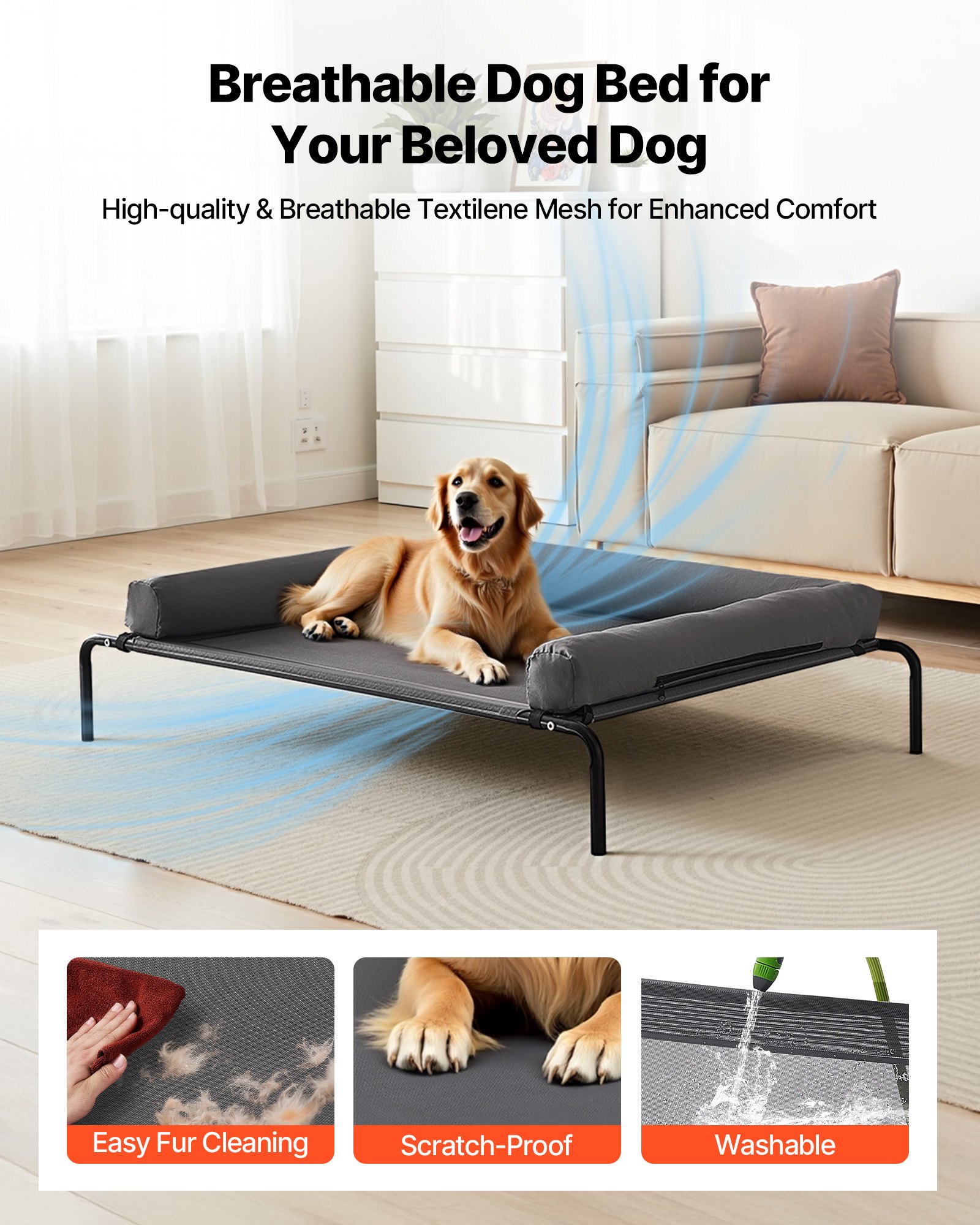 Elevated Dog Bed For Large Dog Portable Raised Dog Cot With Pillow XL Gray — image 2