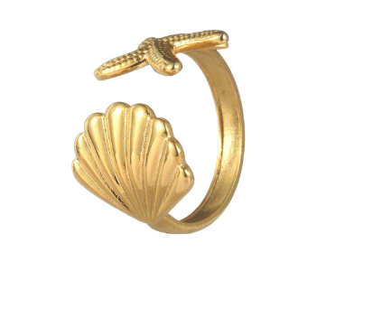 Gold Plated Stainless Steel Shell Starfish Ring — image 1