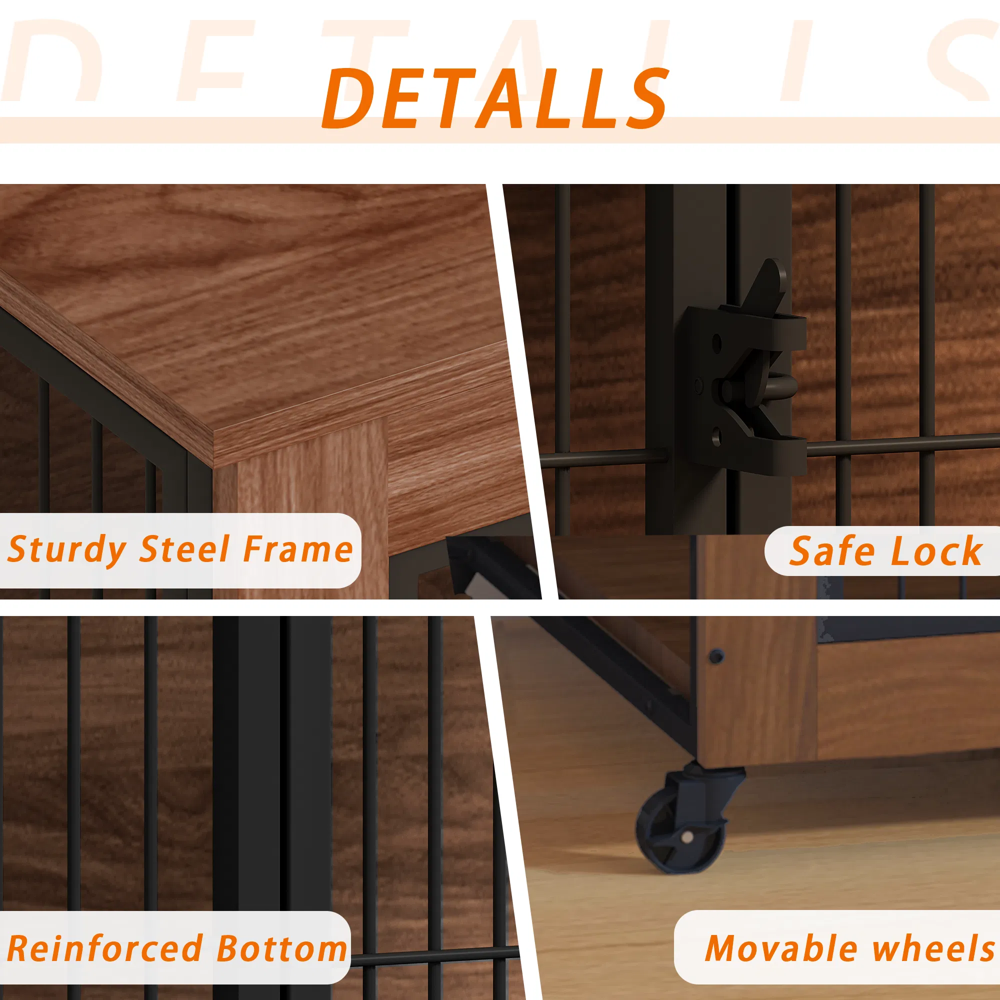 27.2" Dog Crate Furniture with Wheels for Small Dogs, Heavy Duty Dog Kennel Indoor with 2 Doors, Wooden Pet Cage End Table, Double-Doors Sturdy Metal Dog Cage for Anxiety Dog — image 11