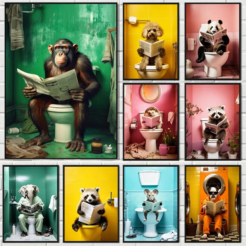 Pósters de Animales: Panda, Elefante y Chimpancé - Decoración Divertida para Baño, Inodoro o Habitación — imagen 1