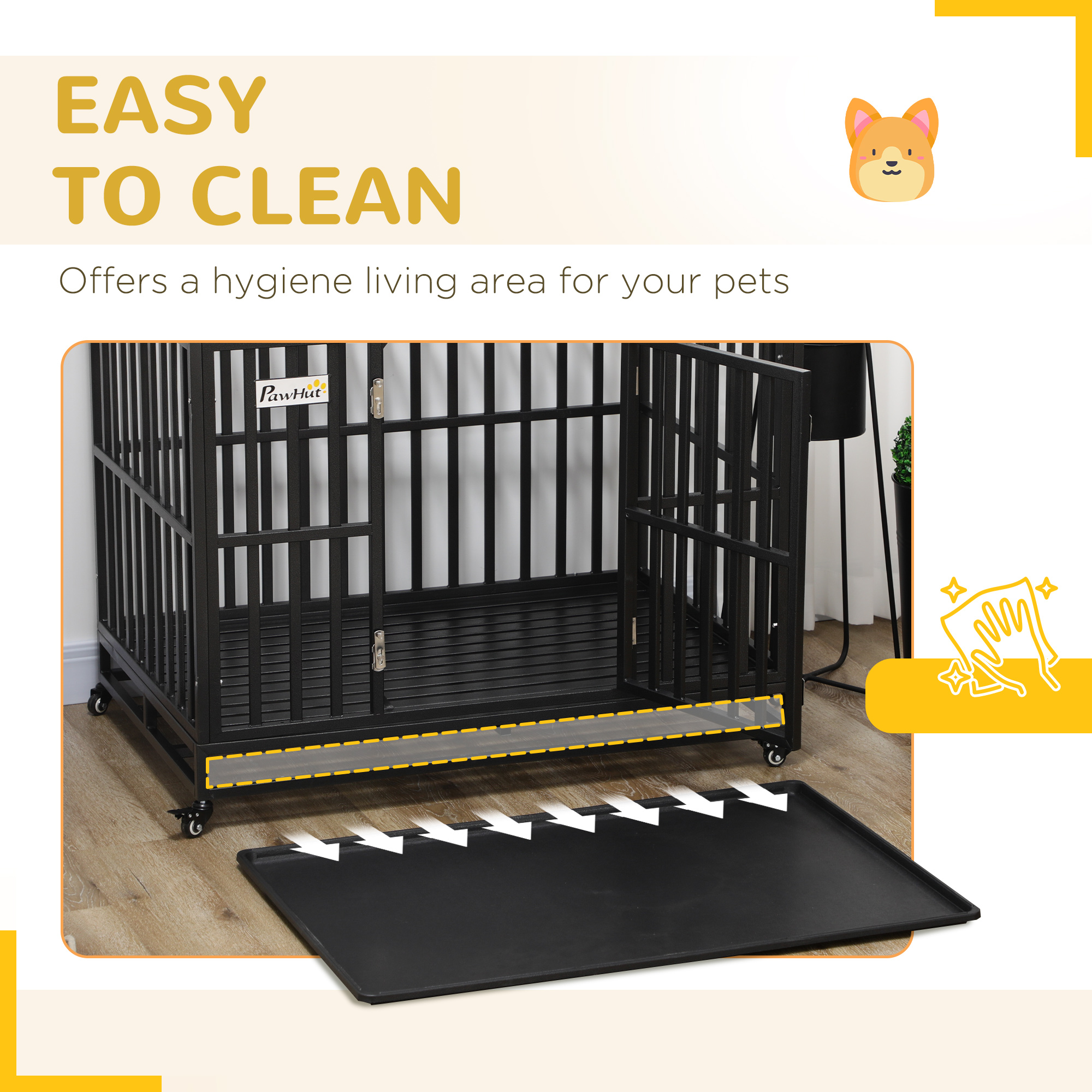Jaula resistente de 45" para perro, a prueba de escapes, jaula de acero con ruedas, negro — imagen 2