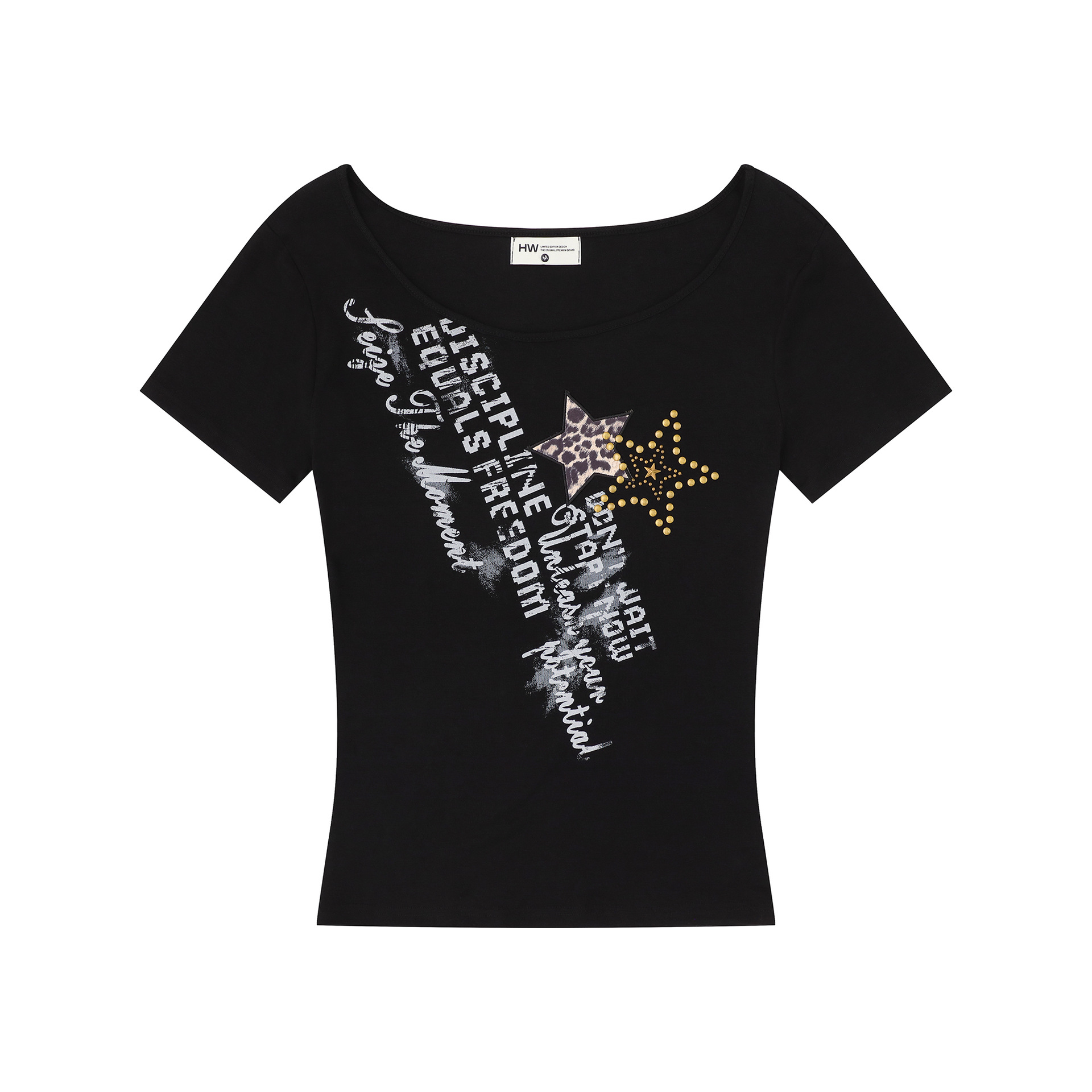 Leopard Print Star Embroidery T-Shirt for Women, Slim Fit Crop Top with Regular Shoulder, Versatile Casual Wear — image 2