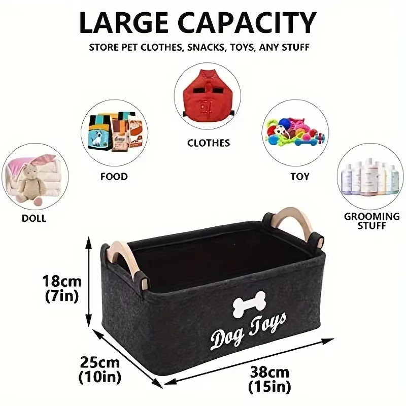 Felt pet toy box, dog toy box, storage basket box - perfect for organizing pets — image 2