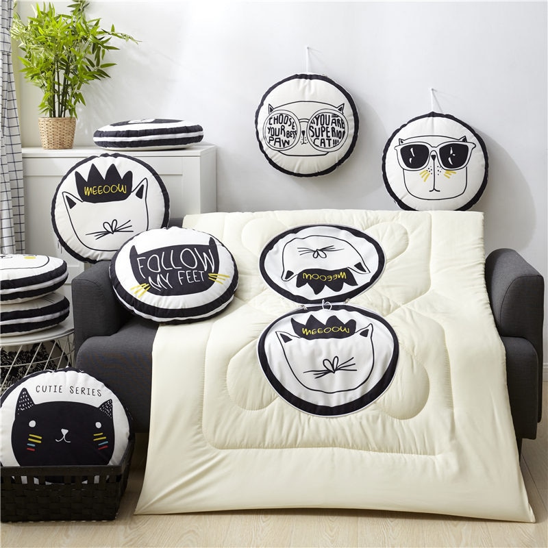 Multifunction Cartoon Cool Cat Plush Round Portable Cushion Blanket Air Conditioning Quilt Throw Pillows for Car Sofa — image 1