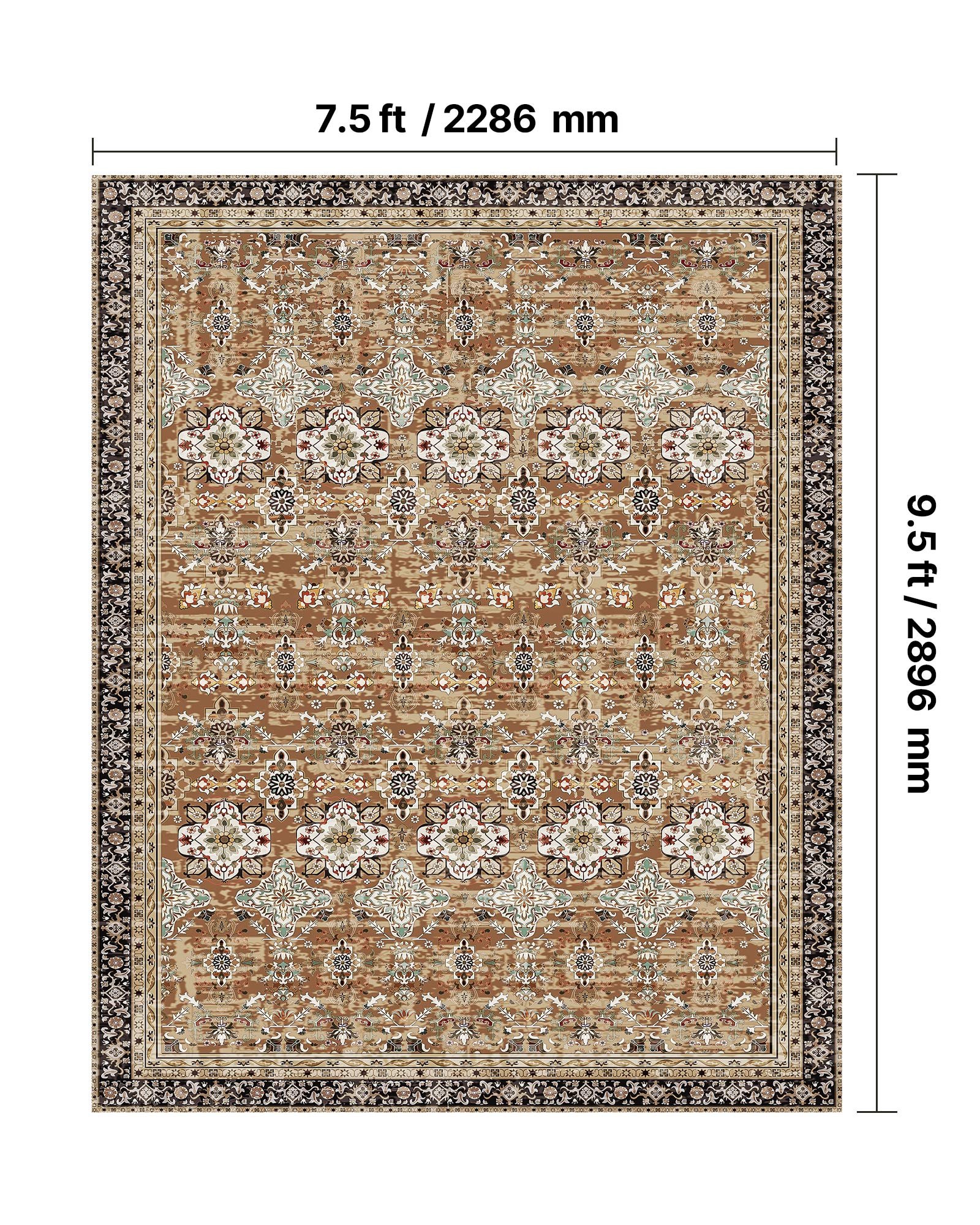 Area Rug, 7.5 X 9.5 Ft Large Washable Rug, Non-Slip And Tear-Resistant Soft Carpet, Pet & Child Friendly Vintage Area Rugs, Indoor Mat For Bedroom, Living Room, Office, Entryway, Brown Green — imagen 2
