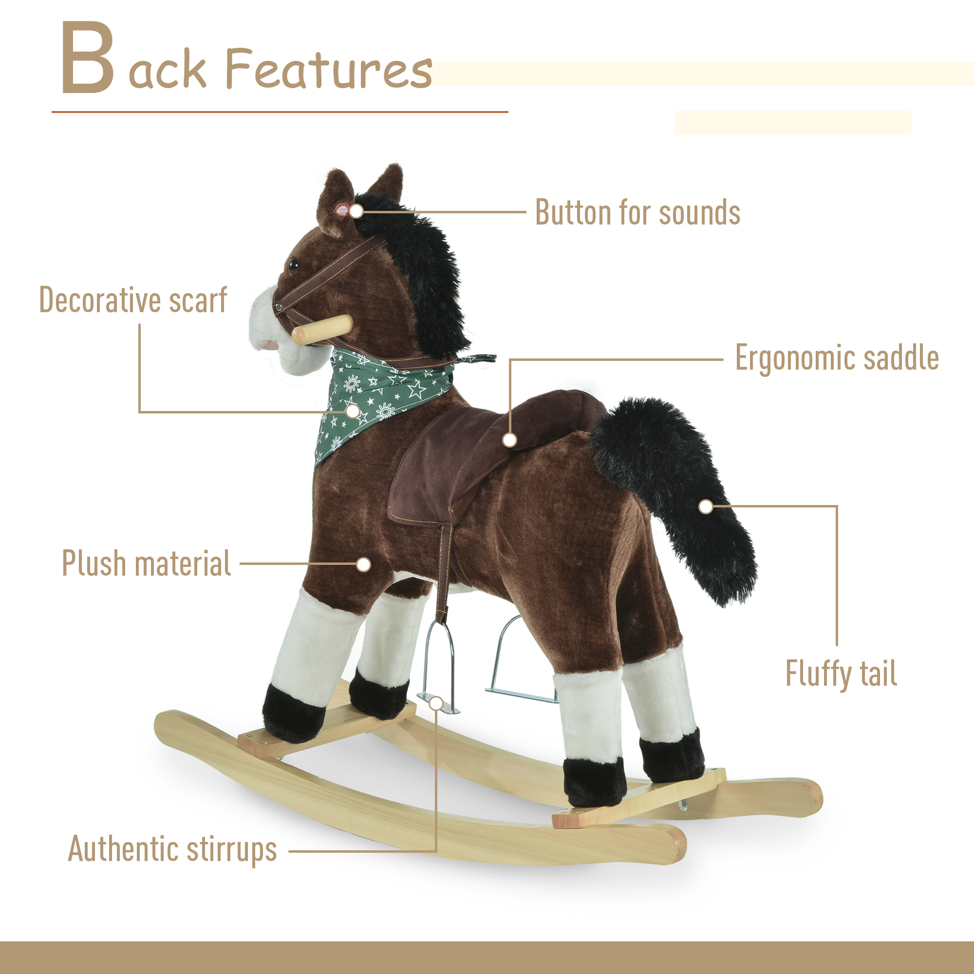 Caballo de Plush del Vaquero que Se Mueve, Montaje en Madera con Sonidos Realistas, Diversión Salvaje Oeste, Marrón, para Niños de 3 a 6 Años — imagen 2
