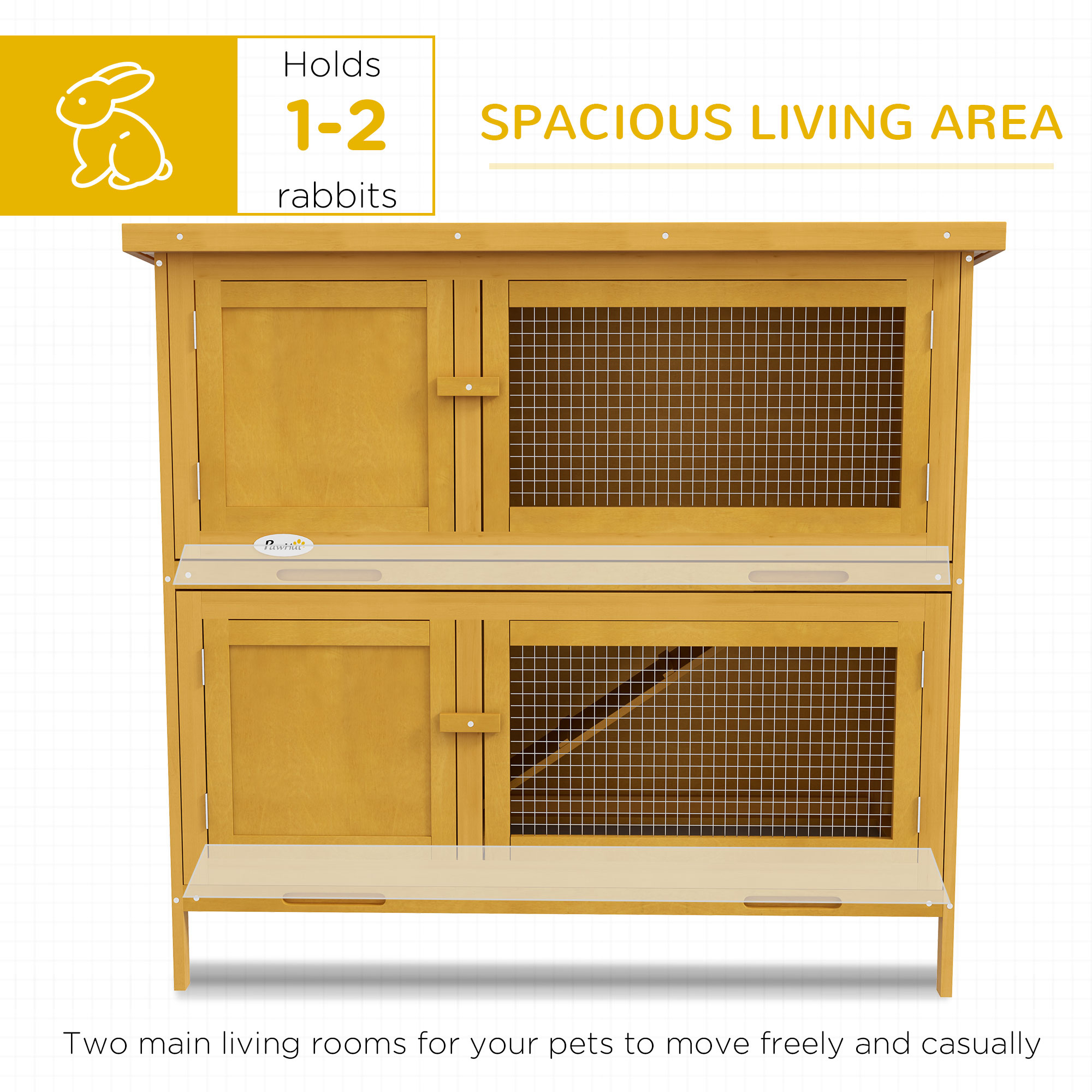 Caja para Conejos de Madera con Rampa, Interior/Exterior, Amarillo — imagen 3