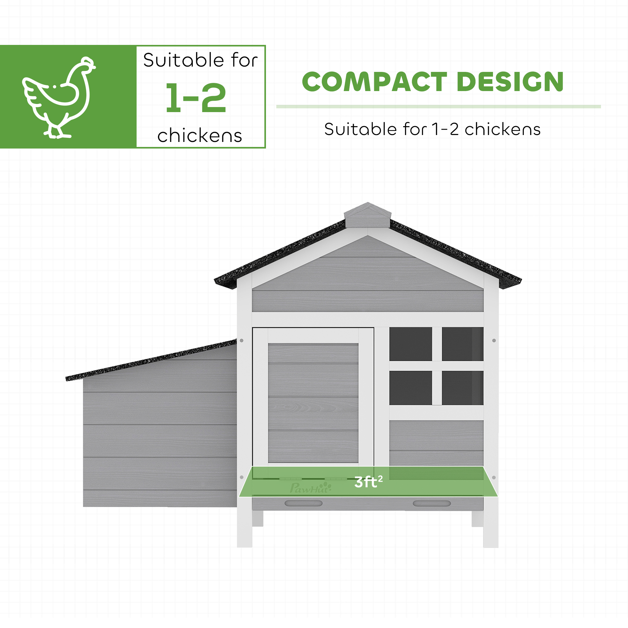 Casa de Pollos de Madera Exterior con Caja de Incubación, bandeja metálica deslizante, para 1-2 pollos, conejos, patos, 36" x 25" x 27" — imagen 3