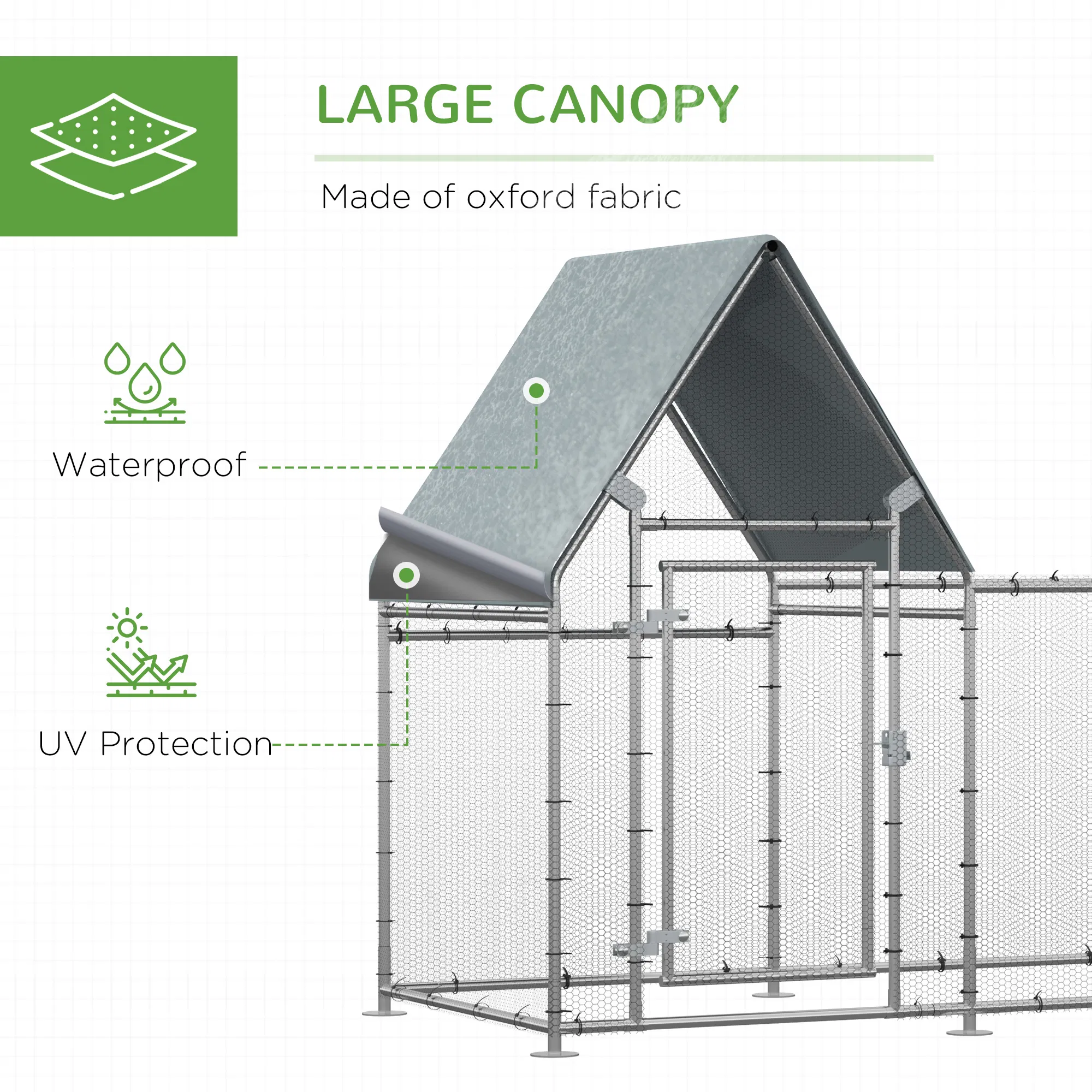 Walk In Chicken Run, Large Galvanized Chicken Coop, Hen Poultry House Cage, Rabbit Hutch Metal Enclosure with Water-Resist Cover for Outdoor Backyard Farm, 119" x 42" x 68" — image 6