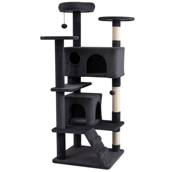 52" Tall Cat Tree Tower With Perches & Condos, Multi-Cat Playground With Scratching Posts (Dark Gray) — imagen 4