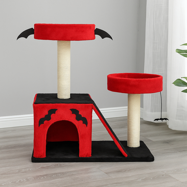 Árbol de Gato Gótico para Halloween - Área de Descanso con Condo Espacioso y Perchas Acolchadas, Postes de Rastrillado y Juguetes de Araña para Gatos Grandes, Rojo y Negro — imagen 8