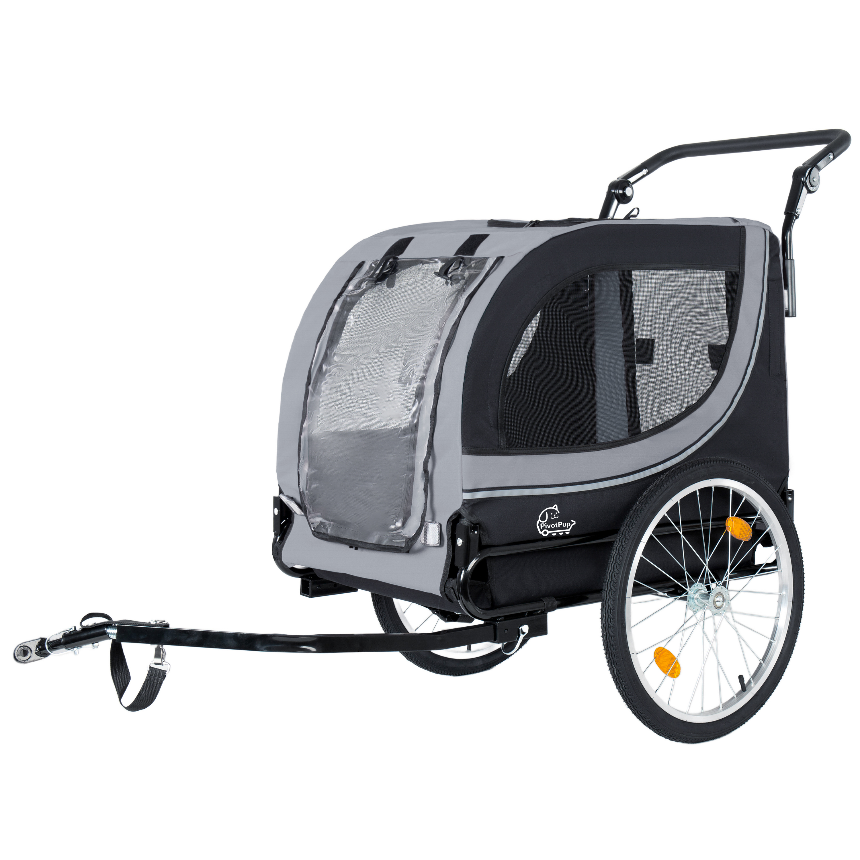 Remolque de Bicicleta y Cochecito para Mascotas 2 en 1 Para Perros de Hasta 100lbs Carrito Transportador Plegable con Dos Ruedas Delanteras de 8 y Ruedas Traseras de 20 Inflables de Liberación Rápida, Malla Transpirable y Cubierta para Lluvia de PVC, Gris — imagen 2