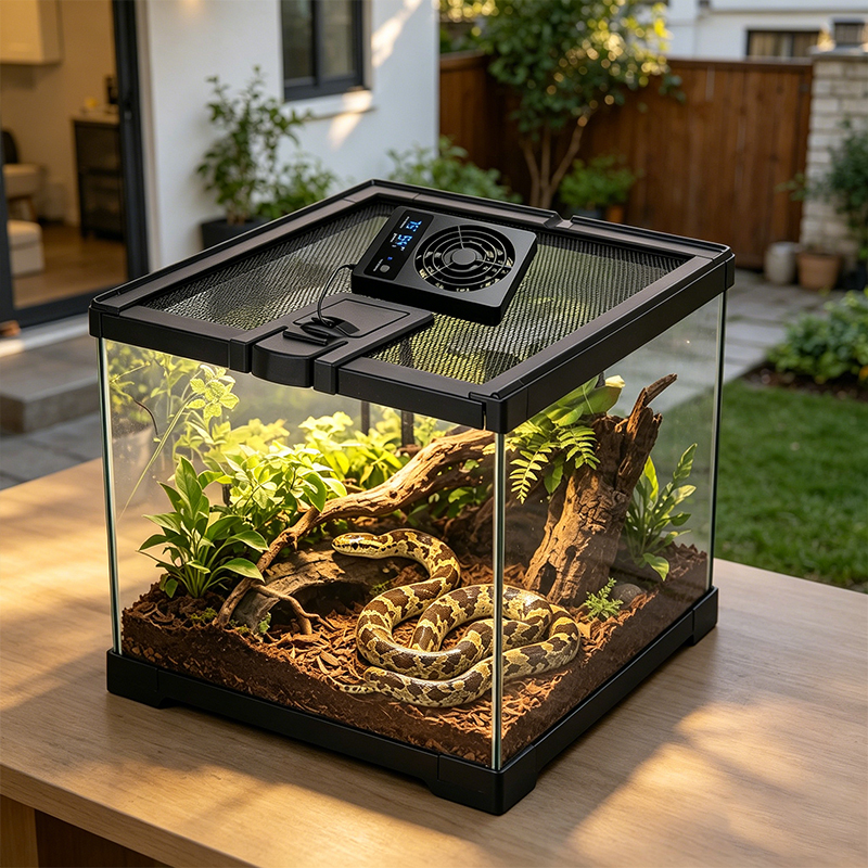 Smart Reptile Cooling Fan with Thermo-Hygrostat & LED Display, Low Noise for Terrarium/Aquarium — image 4