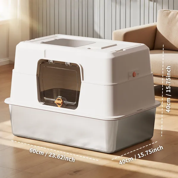 Caja de Arena para Gatos 2025 Imprescindible, Totalmente Cerrada de Acero Inoxidable, a Prueba de Olores, Anti-Salpicaduras, Espaciosa para Gatos Grandes — imagen 1