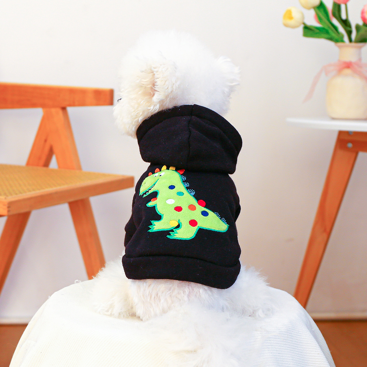 Pet Clothes Halloween Dinosaur Costume Medium and Small Sized Hooded Embroidered Rainbow Dinosaur Sweatshirt — image 2