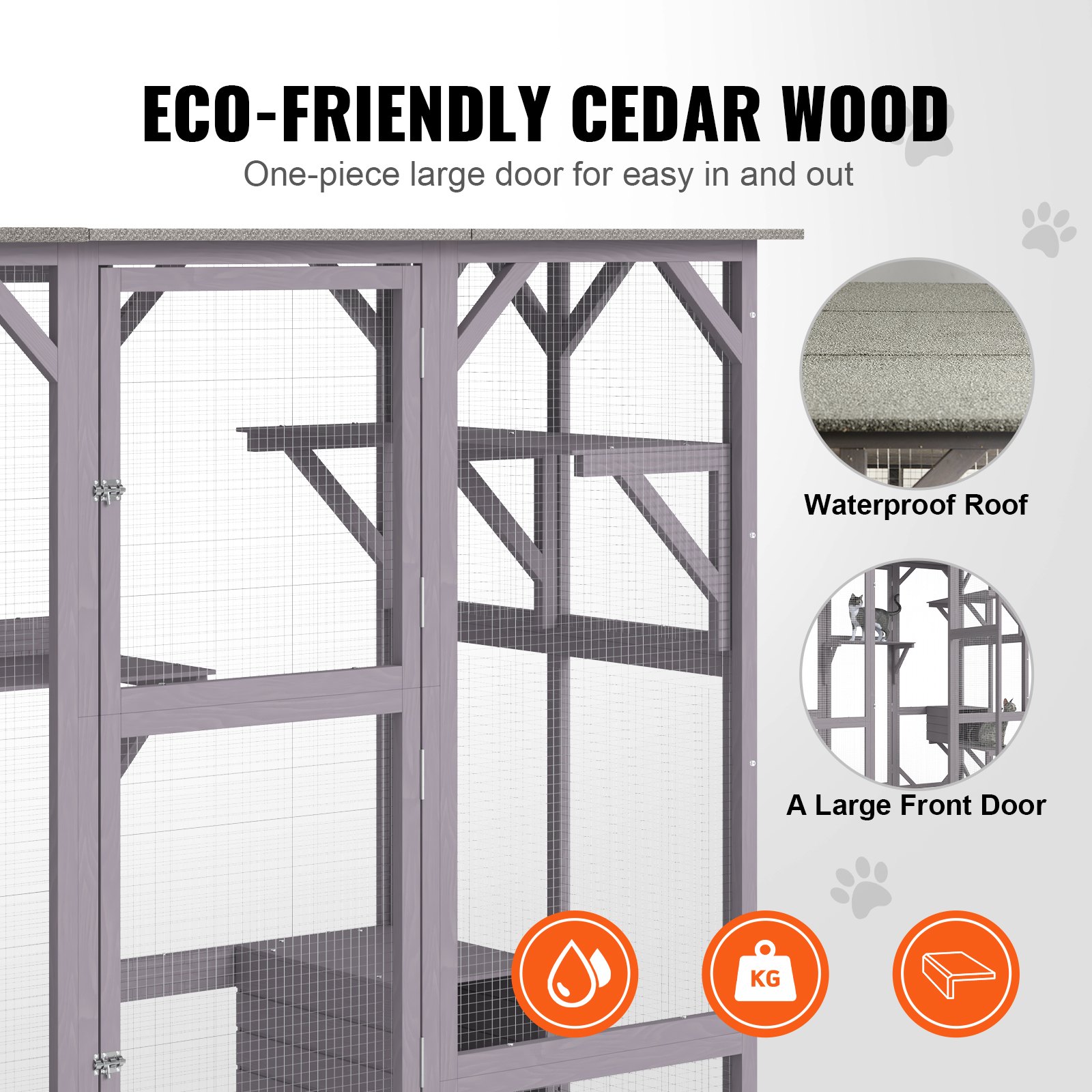 Casa para Gatos Exterior, 7 Niveles Grande Catio con 5 Plataformas, 2 Casillas de Descanso y Puerta Principal Grande, 71.2 x 34.6 x 66.5 Pulgadas — imagen 3