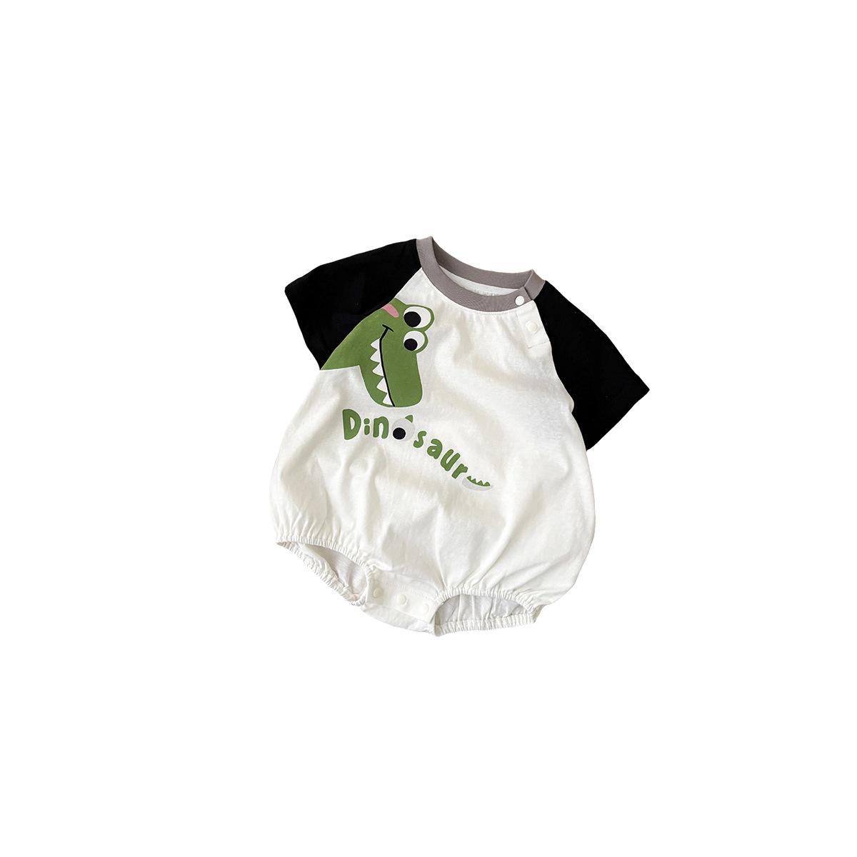 Short Sleeve Romper for Boys with Dinosaur Print and Raglan Sleeves Summer Baby Outfit — image 1