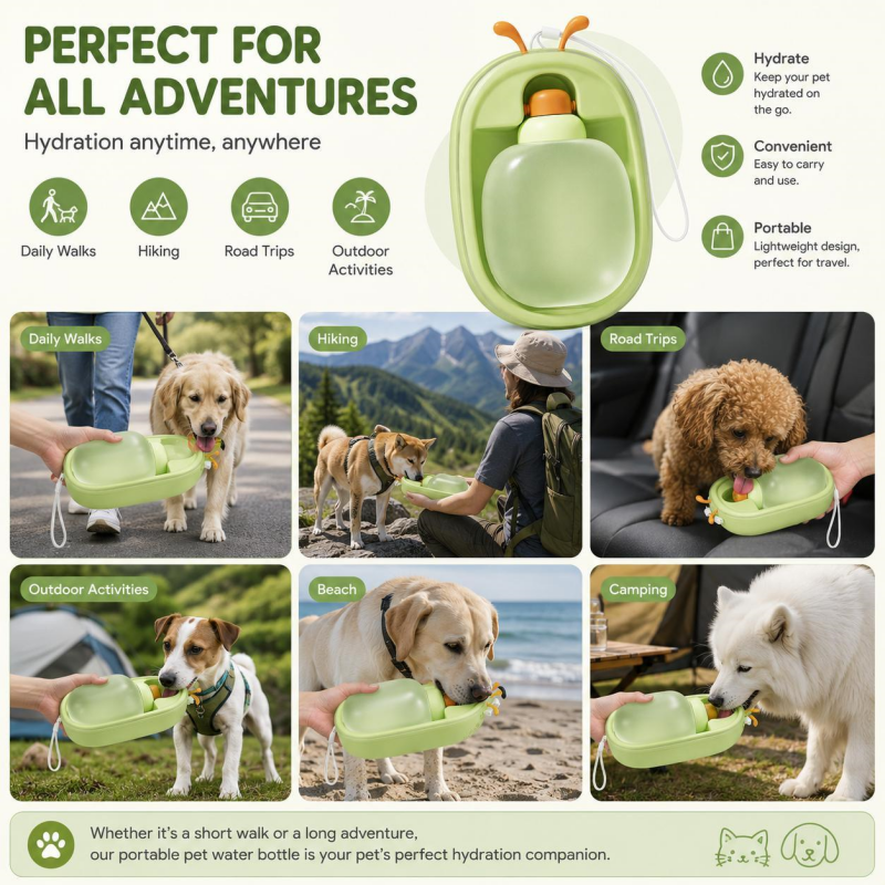 Portable Pet Water Bottle With Cute Antlers Food Grade, BPA Free, Leak Proof Travel Cup For Dogs, Durable, Easy-to-Clean Outdoor Water Dispenser With Lanyard — image 5
