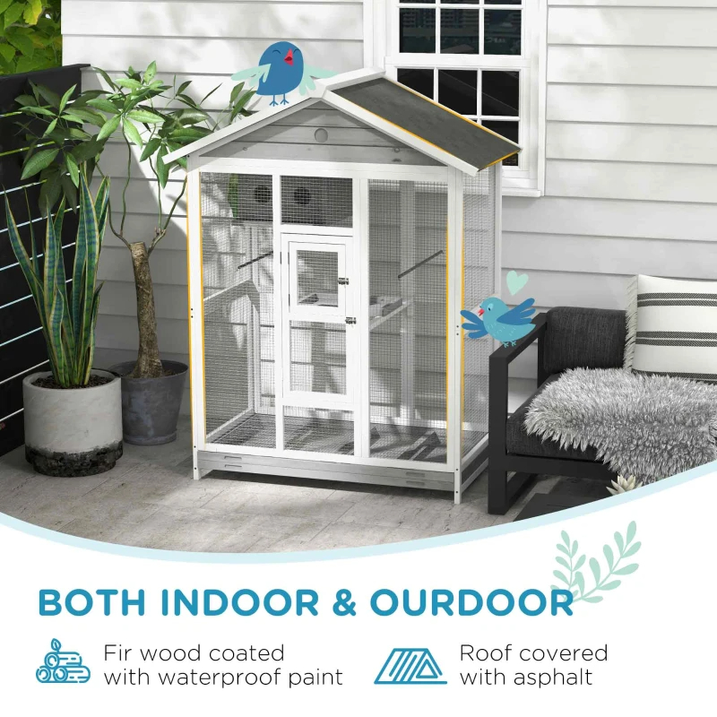 Wooden Bird Cage Aviary, Flight Cage With 4 Perches, Nest And Slide-Out Tray For Indoor Outdoor, GrayMultiple Packages Shipped. Please Pay Attention To The Dimensions And Weight In The Details — image 11
