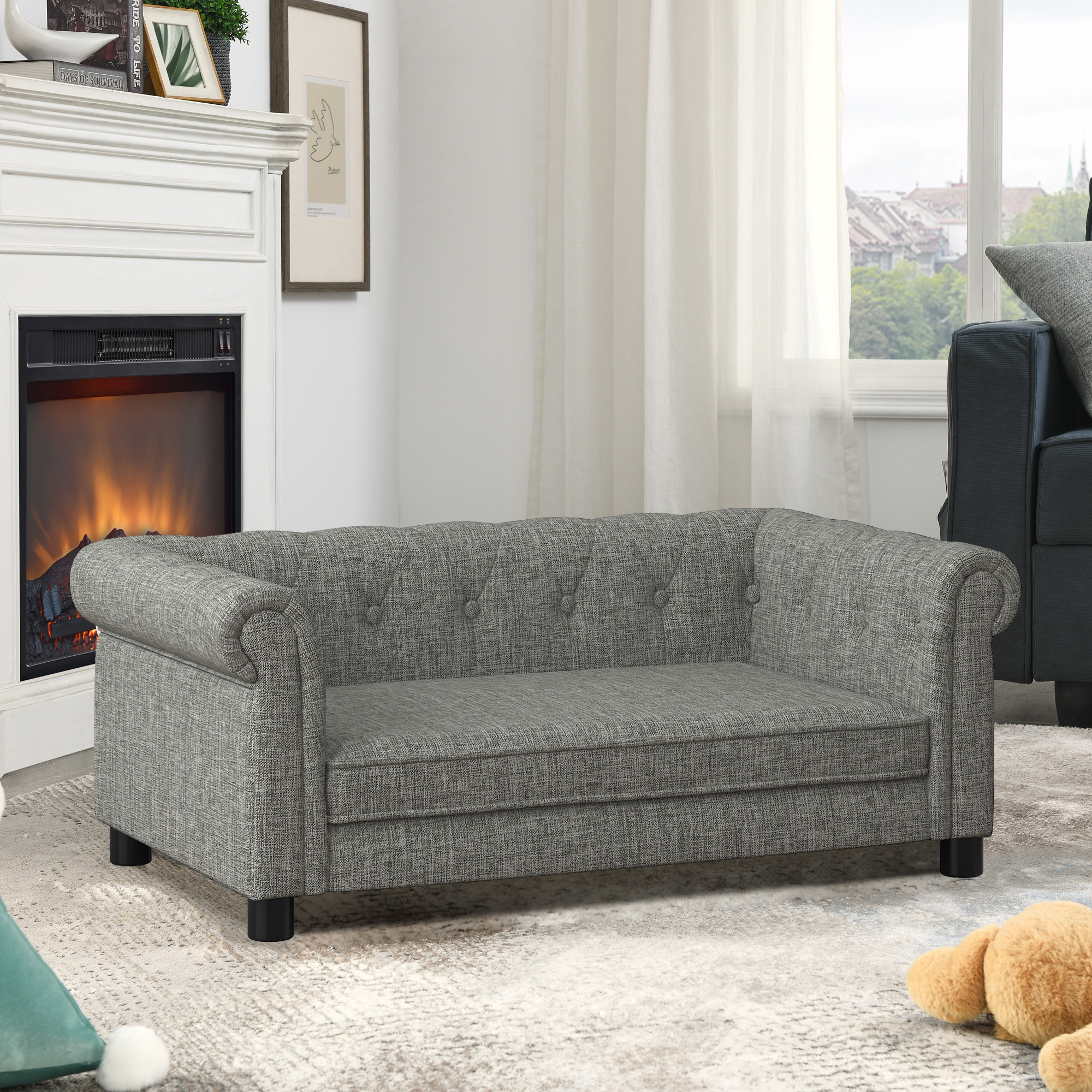 Elegant Rectangular Pet Bed For Small And Medium-sized Dogs, Durable Elevated Dog Sofa Bed, Comfortable Dog Sofa, Modern And Fashionable Linen Fabric Dog Sofa-Light Grey — image 2