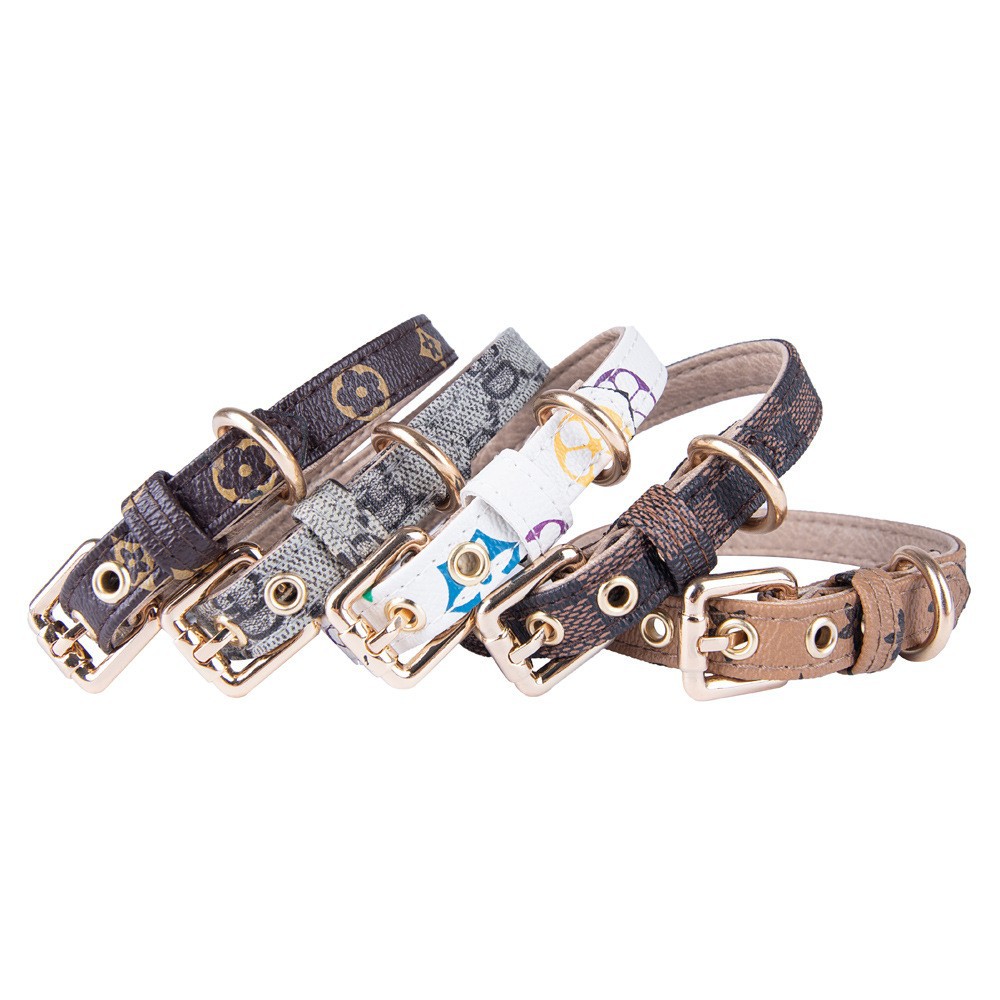 Old Flower Pet Collar PU Leather Dog Collar Traction Rope Cat Traction Collar Dog Walking Rope Anti-String Wear — image 5