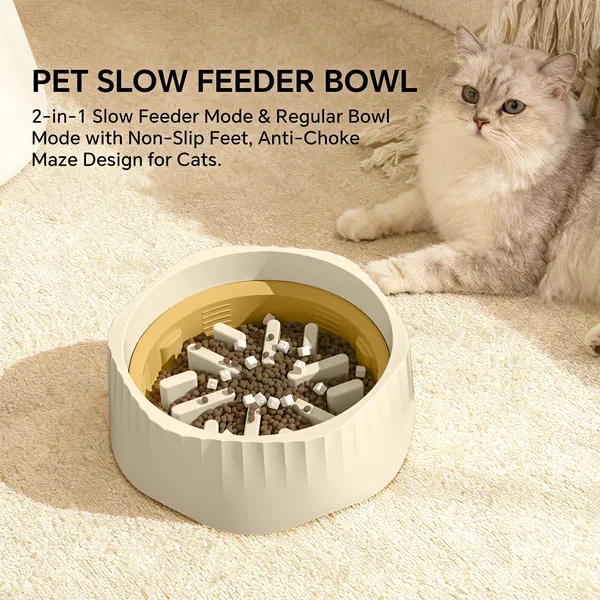 White Dual-purpose Slow Food Bowl, Fast & slow Food Can Be Freely Switched To Adapt To Different Pet Eating Habits — image 1