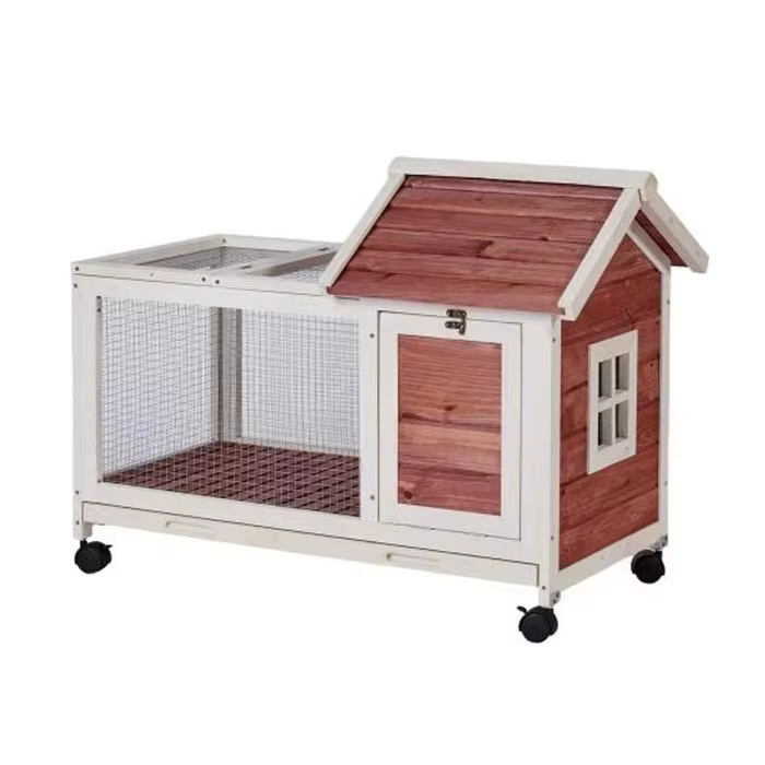 Casa de madera para mascotas al aire libre Pequeño refugio de madera con rueda para conejos — imagen 1