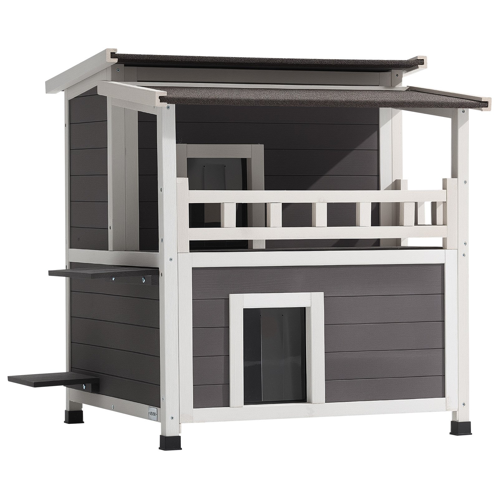 Casa Aislada para Gatos 2 Niveles, Refugio de Madera para Gatos Ferales con Balcón, Condominio de Gatos Impermeable para Indoors y Outdoors para 1-3 Gatos en Invierno 33 x 29.5 x 32 Pulgadas — imagen 1