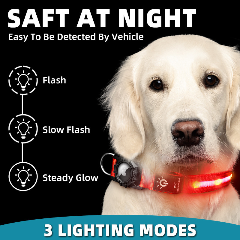 Collar para mascotas compatible con localizador Airtag, resistente al agua IPX7, recargable, collar luminoso para perros — imagen 4