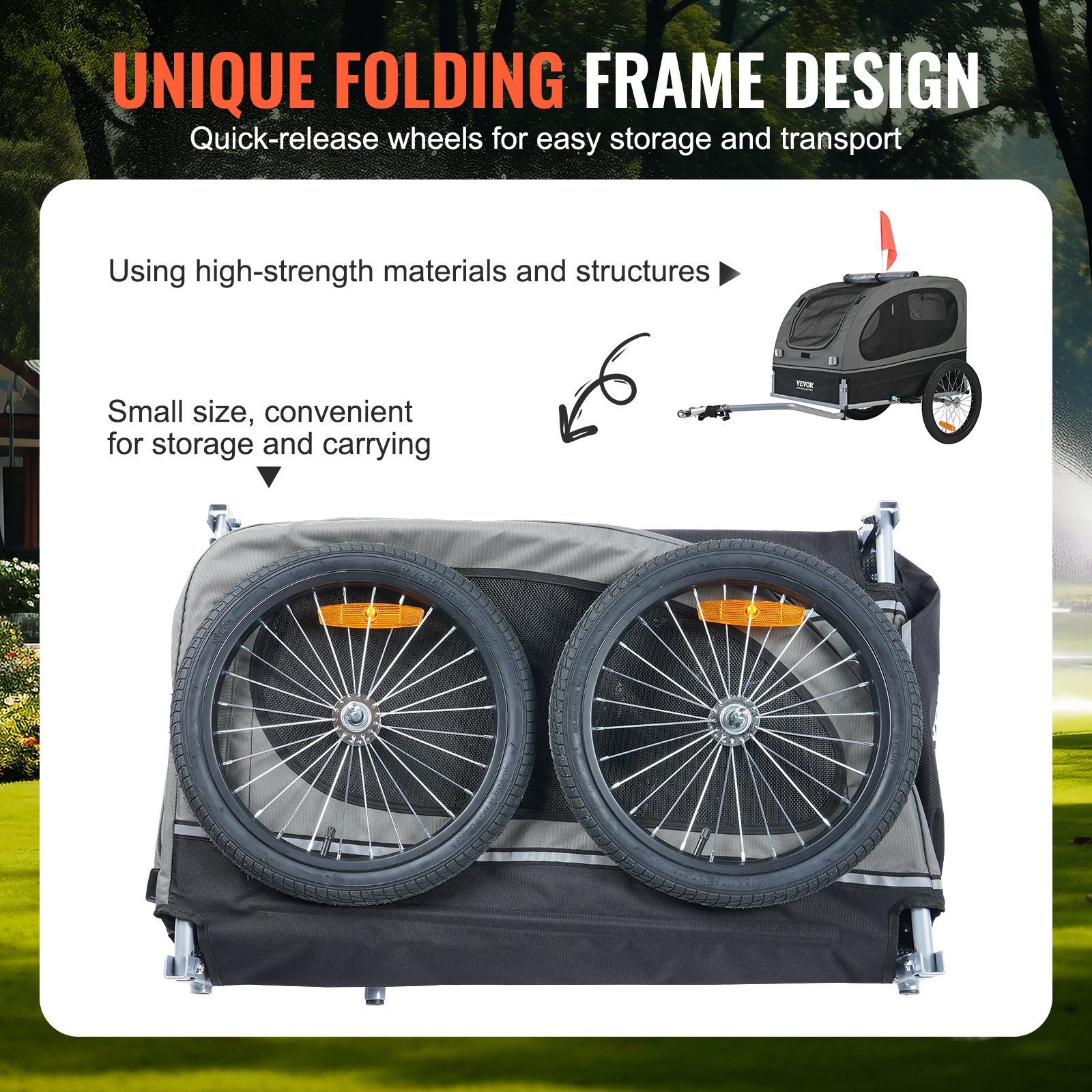 Dog Bike Trailer, Supports Up To 88 Lbs, Pet Cart Bicycle Carrier, Easy Folding Frame With Quick Release Wheels, Universal Bicycle Coupler, Reflectors, Flag, Collapsible To Store, BlackGray — image 7