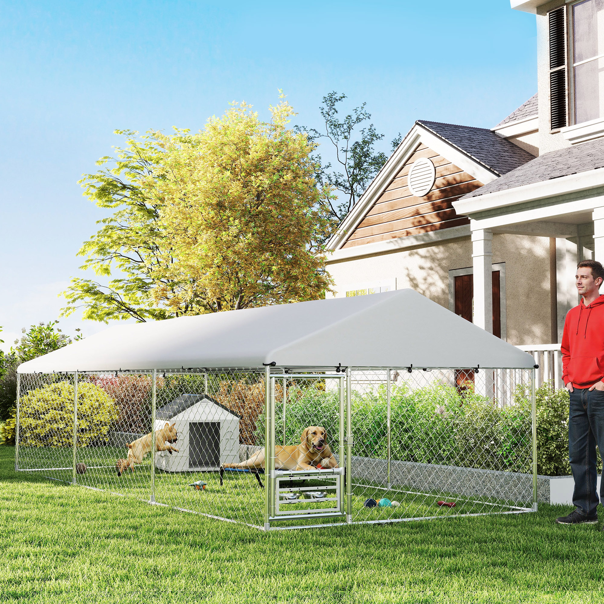 Outdoor Dog Kennel with Adjustable & Rotatable Bowl Rack, Waterproof Cover, Secure Lock, 19.7 x 7.5 x 5.2 — image 3