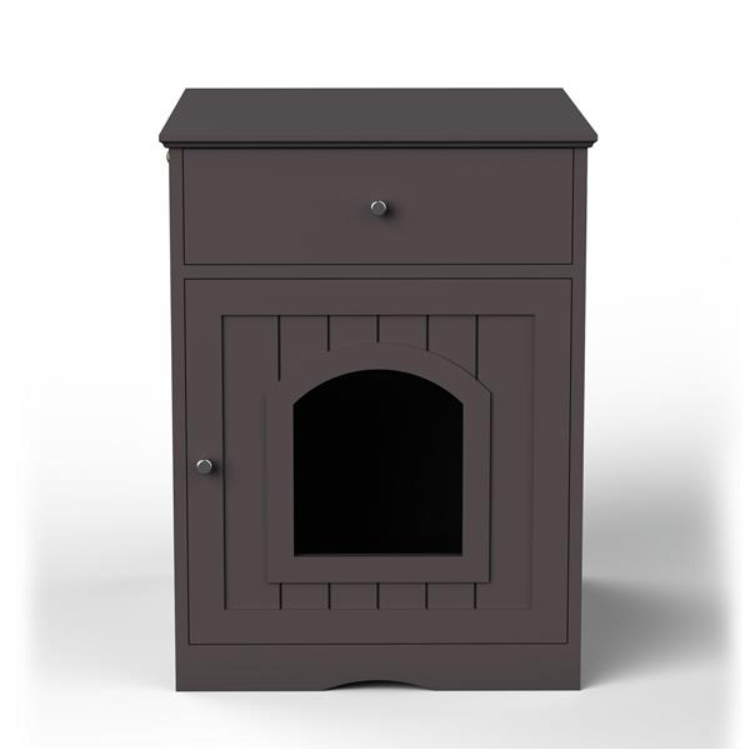 Wooden Pet House Cat Litter Box Enclosure With Drawer, Side Table, Indoor Pet Crate, Cat Home Nightstand Brown — imagen 3