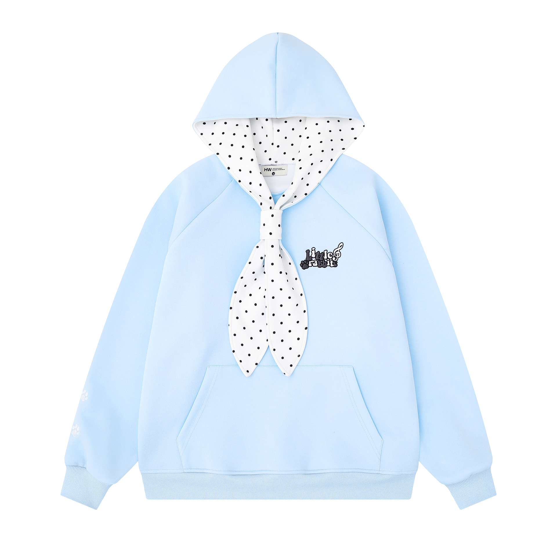 Note Embroidery Raglan Sleeve Hooded with Bunny Ear Bow Women's Pullover Sweatshirt — image 1