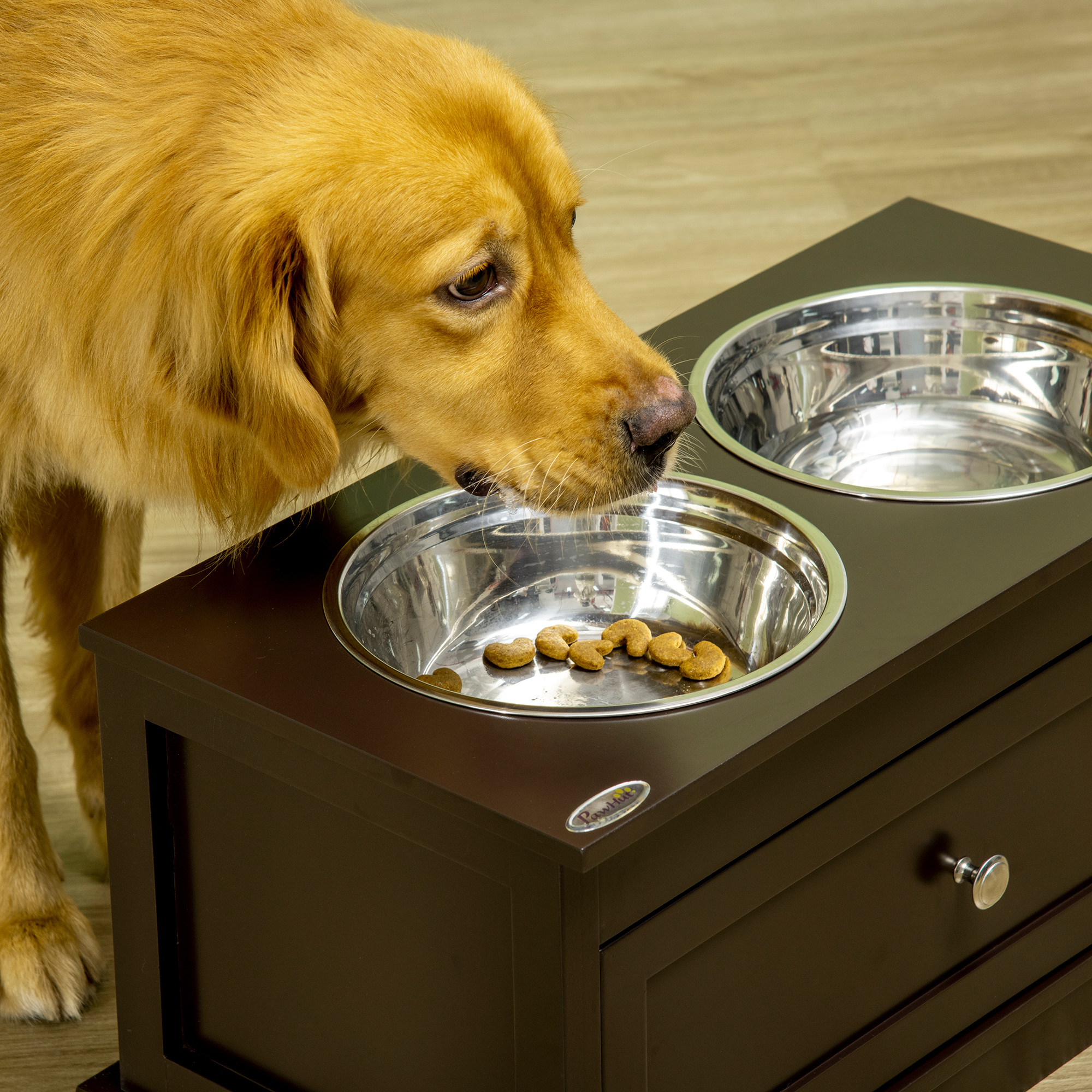 Bolsas de Alimento para Perros Grandes con Caja de Almacenamiento de 11L, Soporte Elevado para Comida y Agua de Madera Resistente, Marrón — imagen 8