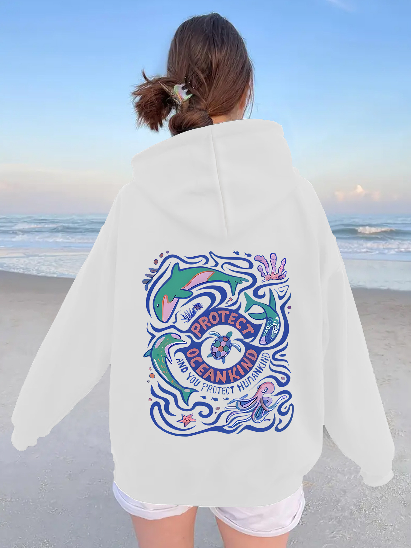 Thick marine animal letter printed hoodie — image 7