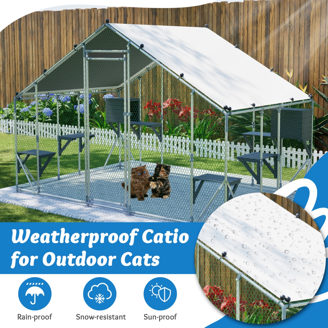 Gabinete de Metal Exterior Resistente 3x2m para Gatos - Plataforma DIY en Madera Sólida, Bloqueo de Seguridad Doble y Mayor Estabilidad, Uso Multi-Animal, Carpa Impermeable Incluida — imagen 7