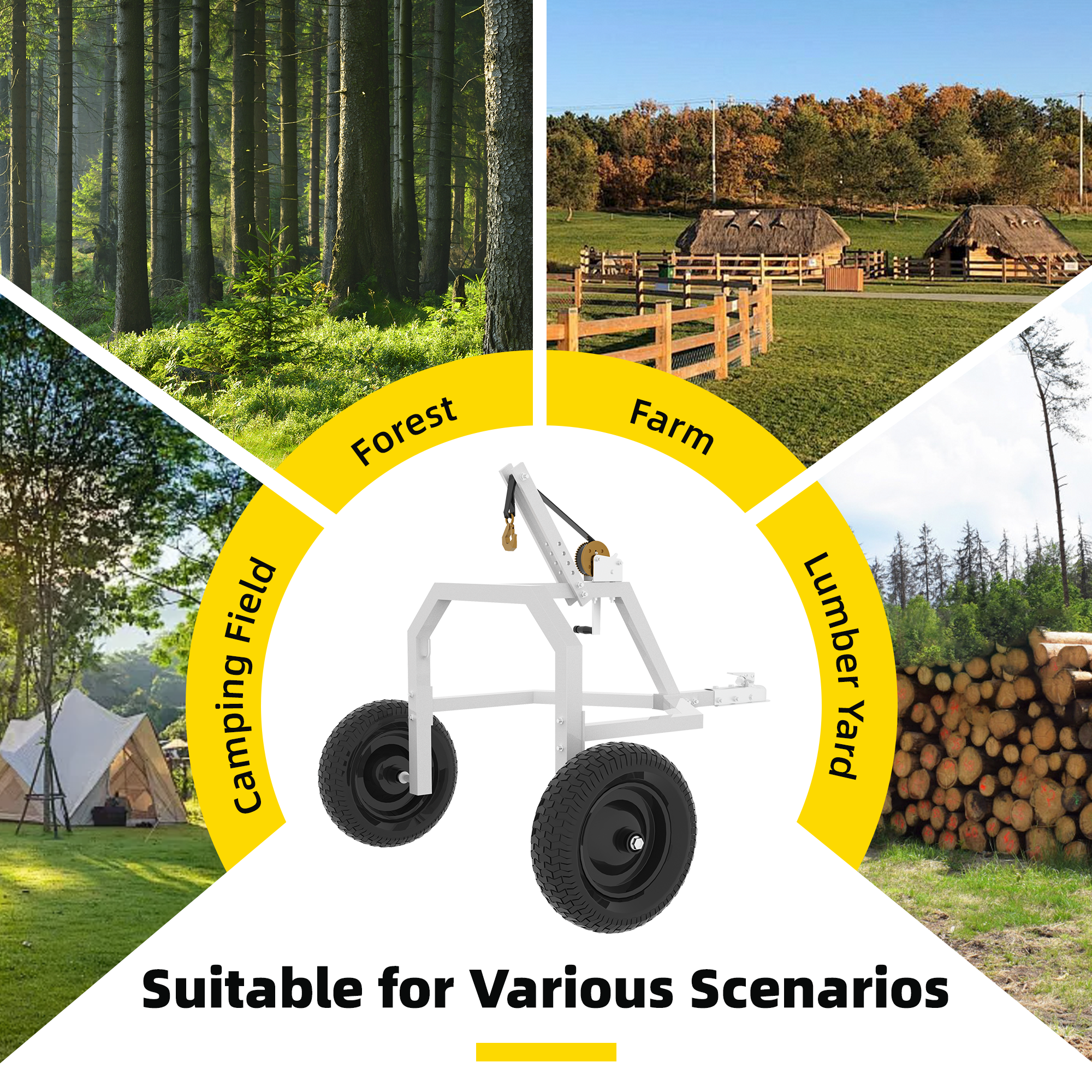 Kit de Arco de Arrastre y Transporte de Troncos de 20", Carretilla para Troncos con Capacidad de 1500 lbs, Winche Manual, Cadena y Correa, Transportador de Troncos de Acero Resistente al Óxido de Alta Resistencia para Granja, Leña y Transporte Forestal — imagen 4