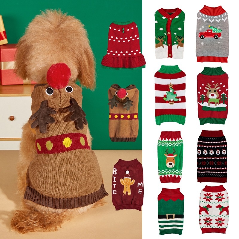 Pet clothes Santa Claus Christmas tree car reindeer snowflakes gingerbread people dogs sweaters autumn and winter — image 2