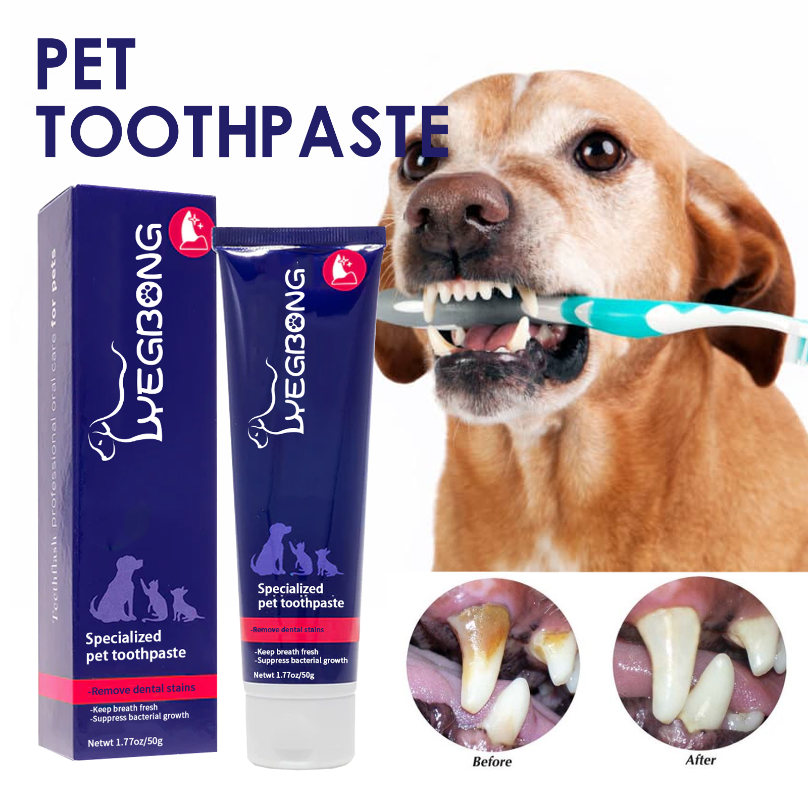 Cremas para Higiene Oral de Mascotas Yegbong: Elimina Mal Aliento y Placas en Perros y Gatos — imagen 4